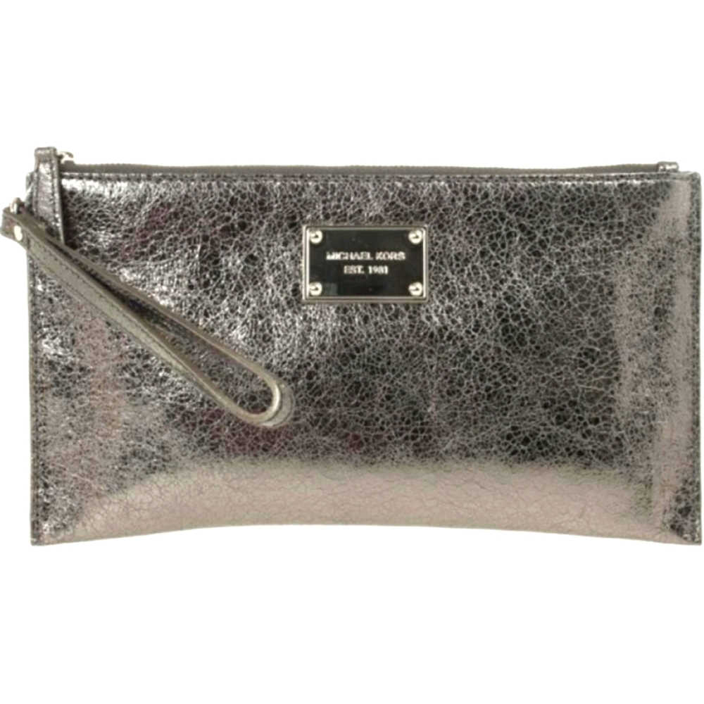 Michael Michael Kors   Gunmetal Large Jet Set  Wristlet Clutch.